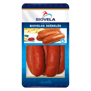 BIOVELOS karštai rūkytos dešrelės, 570 g