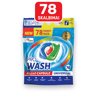 Skalbimo kapsulės PRO WASH ALL IN 1 UNIVERSAL 78 vnt./pak.