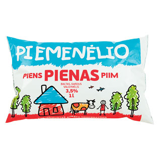 PIEMENĖLIO natūralus pienas, 3,5% rieb., 1 l, maišelis