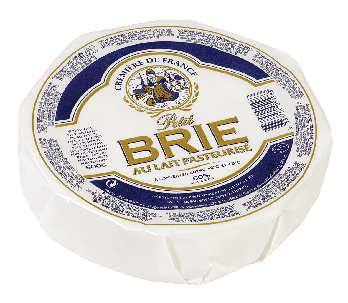 Pranc.sūris su baltuoju pelėsiu BRIE CREMIERE DE FRANCE, 60% rieb.s.m., 500 g 